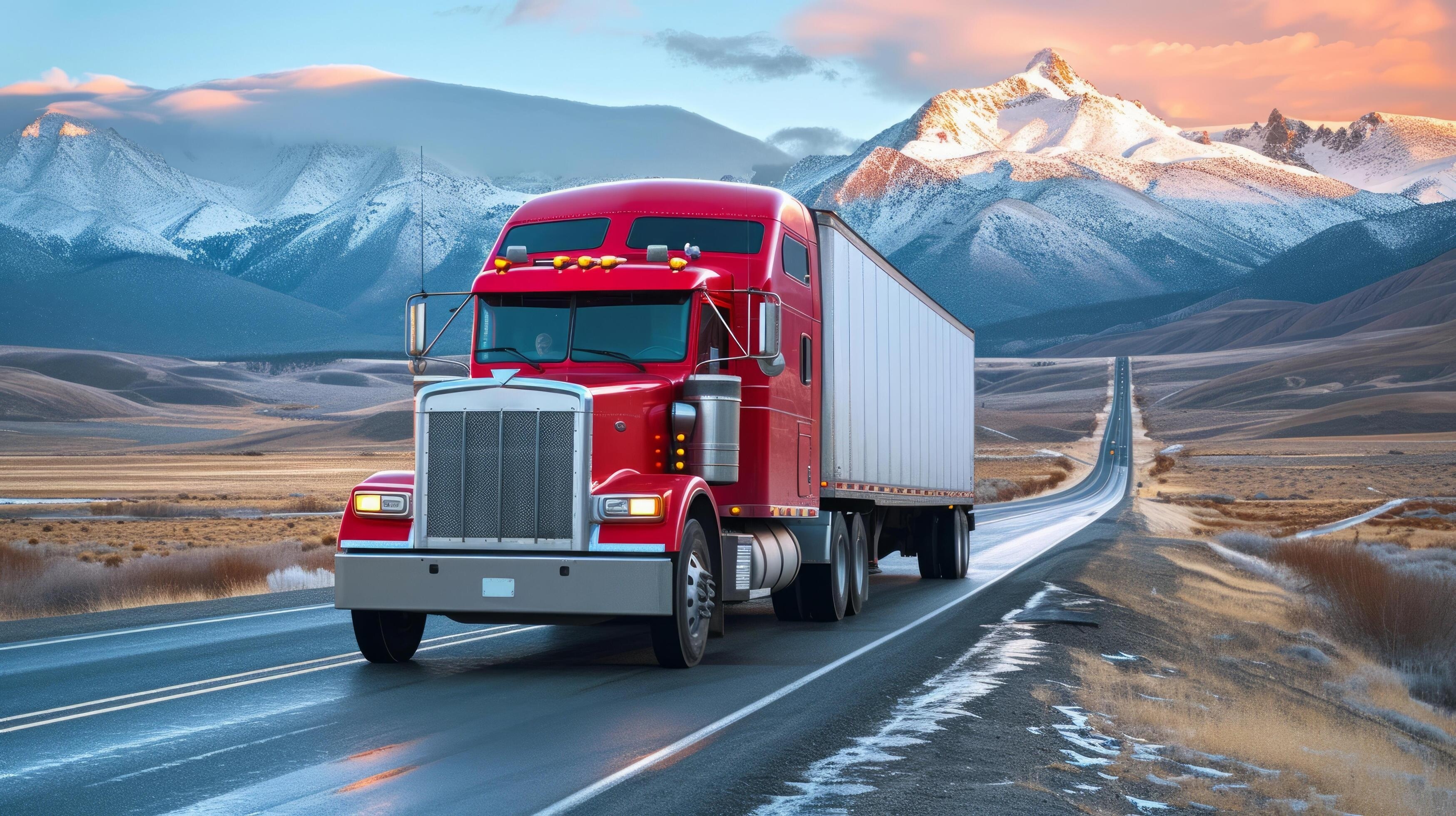 Truck driving on desert highway